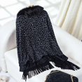 thumbnail image 4 of Women Leopard Print Shawl Wraps Fur Collar Knitted Poncho Oversized Warm Cardigan for Fall Winter Black One size, 4 of 7