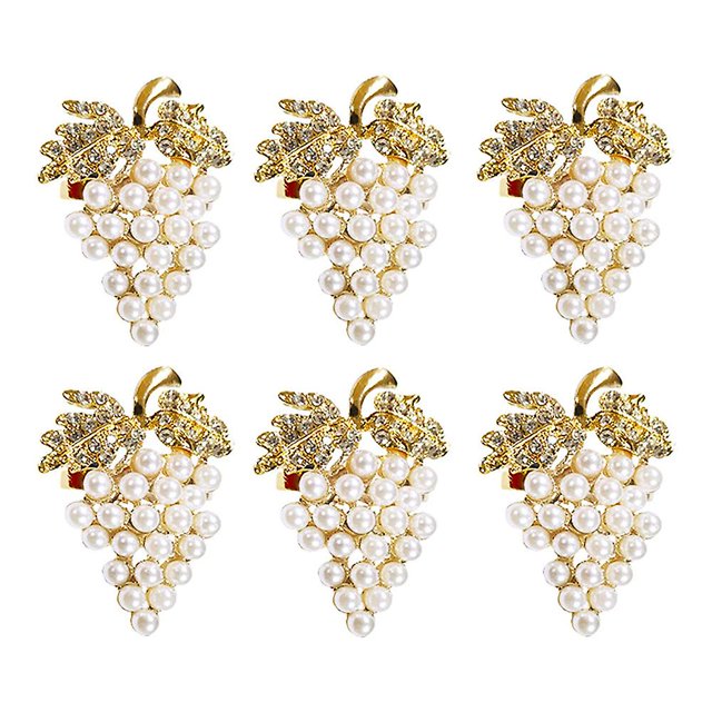Juego de 6 anillos de servilleta de perla de uva con diamantes, hebilla de servilleta de Metal para Navidad, vacaciones, boda, fiesta de Halloween, decoración de cenas oso de fresa Hogar