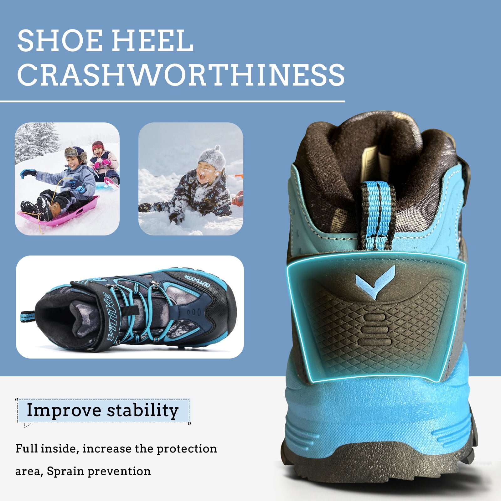 FANGFIUP Boys Snow Boots Winter Waterproof Antiskid Boots Hiking Outdoor Shoes Booties for Unisex Kids (Little Kid/Big Kid)