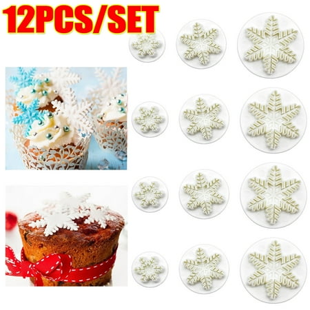 

Xmas Snowflake Cookie Cutters Shapes Fondant Embossing Tool for Winter Cake Cookie 12PCS