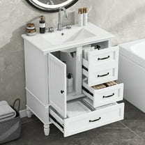 Harper & Bright Designs 30" Small Bathroom Vanity Sink Combo with Storage , Wood Bathroom Floor Cabinet with Drawers and Door, White