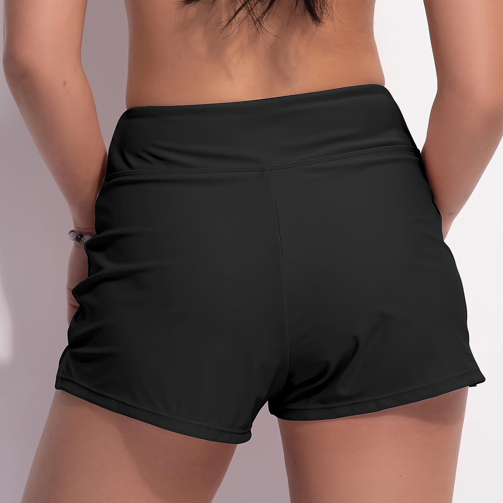WUANDIXFA Women's Black High Waisted Swim Shorts Swim Board Shorts for Women Black,L