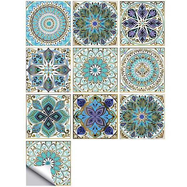 10 Pcs Self-adhesive Ceramic Tile Stickers Wall Sticker Waterproof Wall Decal