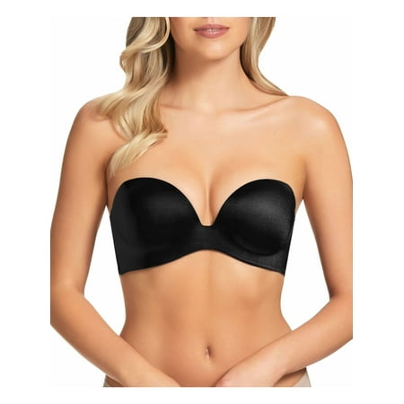 FINE LINES Intimates Black Plunge Neckline Molded Cups Medium Coverage Side Boning Strapless Bra 36E