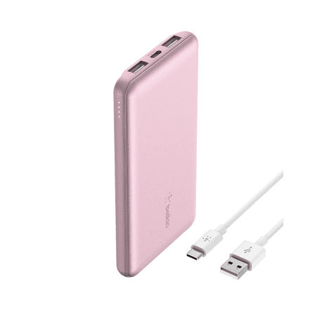 Belkin Portable Charger, USB-C Power Bank 10,000mAh w/ 1xUSB-C and 2xUSB-A Ports, 15Watt w/ Type-C to Type-A Cable for iPhone 16, 16e, Samsung Galaxy S25, Nintendo Switch 2 & More - Pink