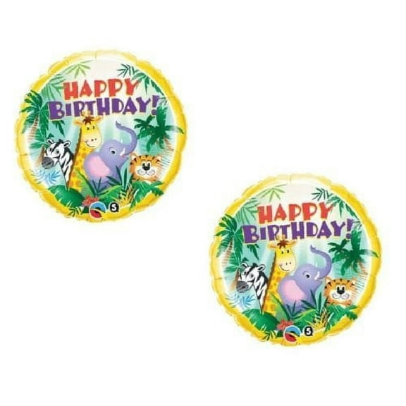 ZOO Jungle Zebra Giraffe Elephant Tiger Birthday Party (2) 18" Mylar Balloons
