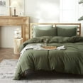 thumbnail image 2 of Army Green Washed Cotton Duvet Cover Set Cotton Like Textured Breathable Lightweight Bedding Set,Full Size, 2 of 5