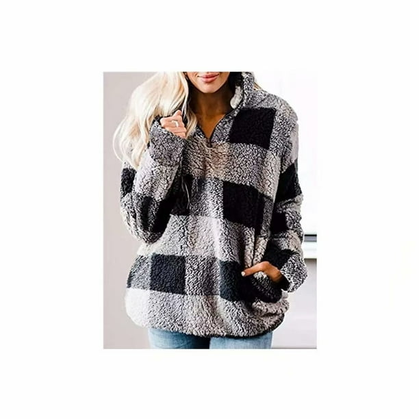 Plaid sherpa pullover women's cheap
