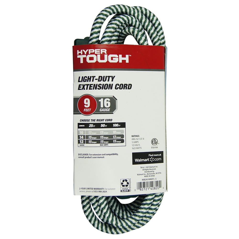 Hyper Tough 3-Outlet 9 FT Fabric Candy Cane Extension Cord