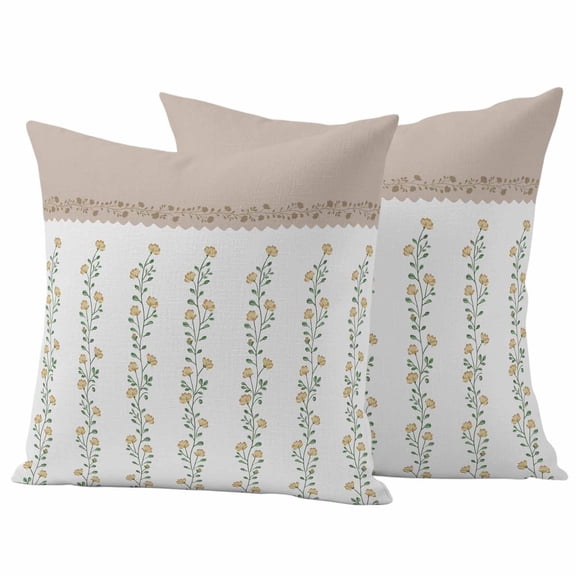 Beige Floral Outdoor Waterproof Pillow Covers, Spring Summer Botanical Flowers Decorative Square Throw Pillowcase Sofa Cushion Sham for Patio/Couch/Chair, 16"x16" 2 Pack