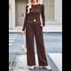 thumbnail image 4 of Conjunto de Chándal de 2 Piezas para Mujer, con Pantalones Acampanados de Yoga y Mangas Largas, Estilo Casual, A Juego. Color Café M, 4 of 9
