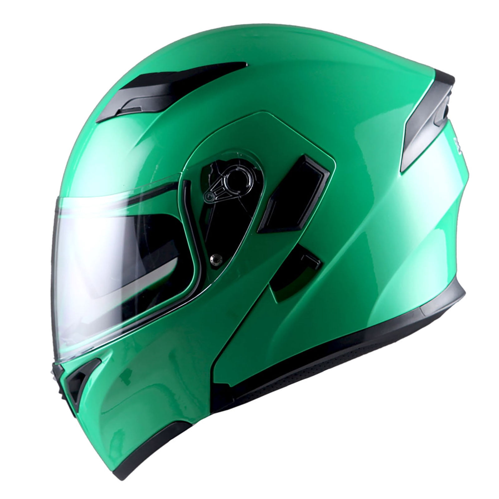 1Storm Motorcycle Modular Full Face Flip up Dual Visor Helmet + Spoiler + Motorcycle Bluetooth Headset: HB89 Glossy Green