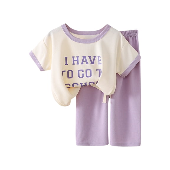 Ruyang Kids Girls 2 Piece Outfits Short Sleeve 'I HAVE TO GO TO SCHOOL' Graphic Tee and Drawstring Pants Loose Fit Lounge Set