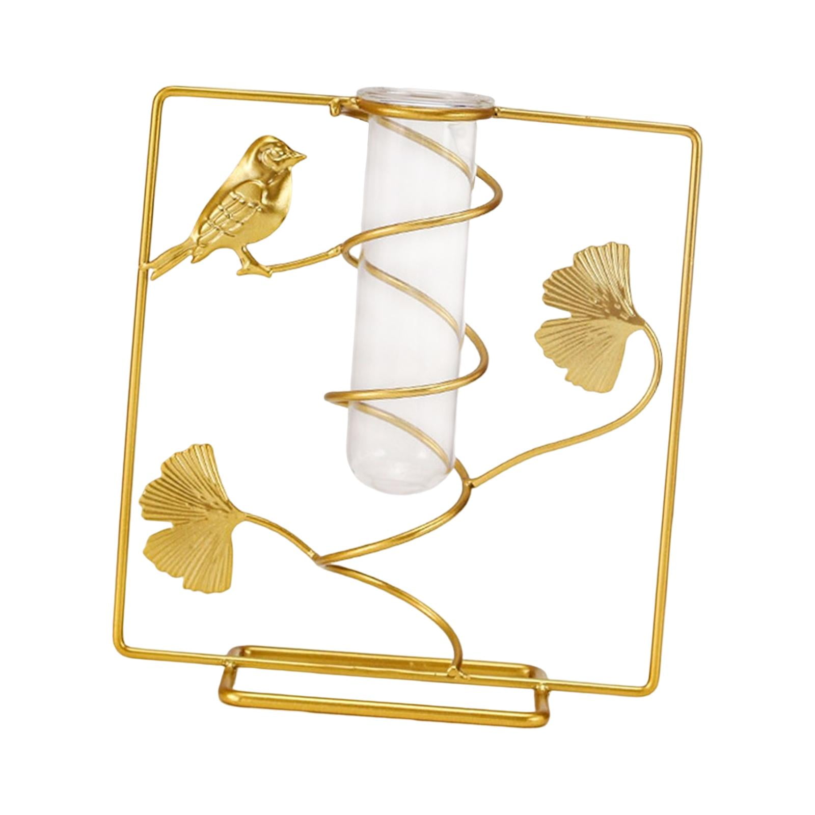 Aureate Glass Tube Vase Flower Vase Metal Stand Small Bud Vases Gifts