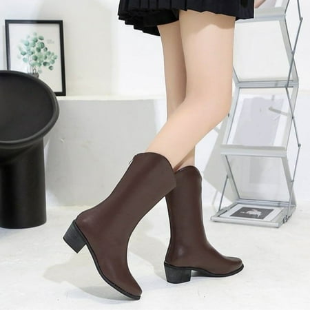 

TALKVE Cowboy Retro Comfortable Round Toe Women s Boots Western Boots Boots Women s Boots