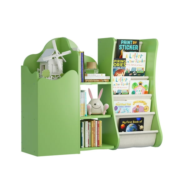 Kids Bookshelf and Toy Storage,Tree House Children's Bookshelf,Toddler Bookshelf for Nursery,Montessori Toy Organiser,Green