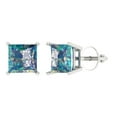 thumbnail image 2 of 3 Ct Princess Cut Studs Blue Moissanite 14K White Solid Solid Gold Everyday Dainty Earrings Screw Back, 2 of 7