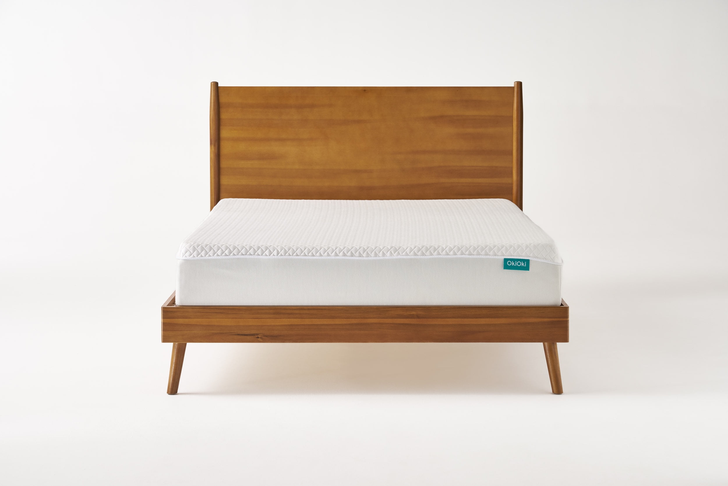 Mintazer King Platform Bed Frame, Mid-Century Bed with Panel Headboard & Splayed Legs, No Box Spring Required, Natural