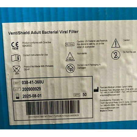 (1) NEW FLEXICARE VENTISHIELD BACTERIAL/VIRAL FILTER 038-41-360U