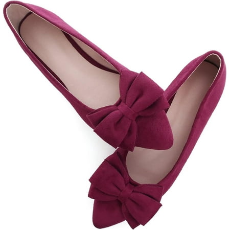 

Pfhytec LU Pointy Toe Ballet Flats for Women with Cute Bowknot Elegant Slip-ons Soft Support Daily Walking Shoes
