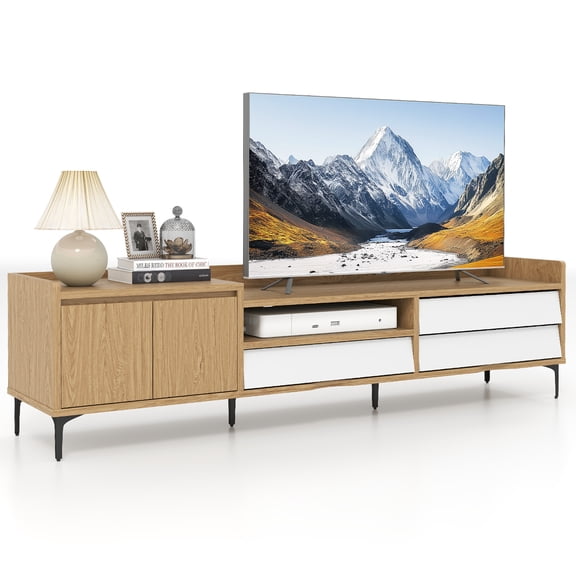 Gymax TV Stand w/Cabinet 3 Drawers Open Compartment Cable Hole for TVs up to 80''