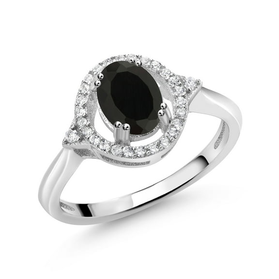 Gem Stone King 1.04 Ct Oval Black Onyx 925 Sterling Silver Ring (Size 7)