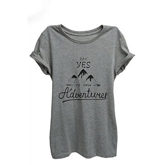 Say Yes to Adventure Relaxed T-Shirt Tee - Women - Deep Heather Grey - XX-Large