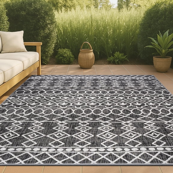 JONATHAN Y SANTA MONICA 8 x 10 Area Rug, Kafel Tribal Bohemian - Black/Ivory, SMB130F-8