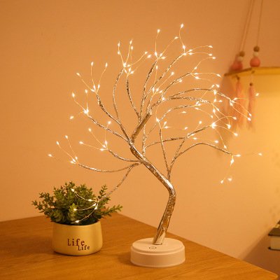 Mini árbol de Navidad de alambre de cobre para niños, lámpara LED de noche para decoración del hogar, dormitorio, iluminación de hadas para vacaciones