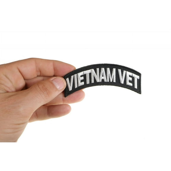 Patch, Small Embroidered Rocker (Iron-On or Sew-On), Vietnam Military Vet White on Black, 3.75" x 1.5" Arch