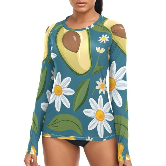 joogoo Womens UPF 50  Sun Shirts Lemon Daisy Flowers Avocado Long Sleeve UV Protection Rash Guard Tops S