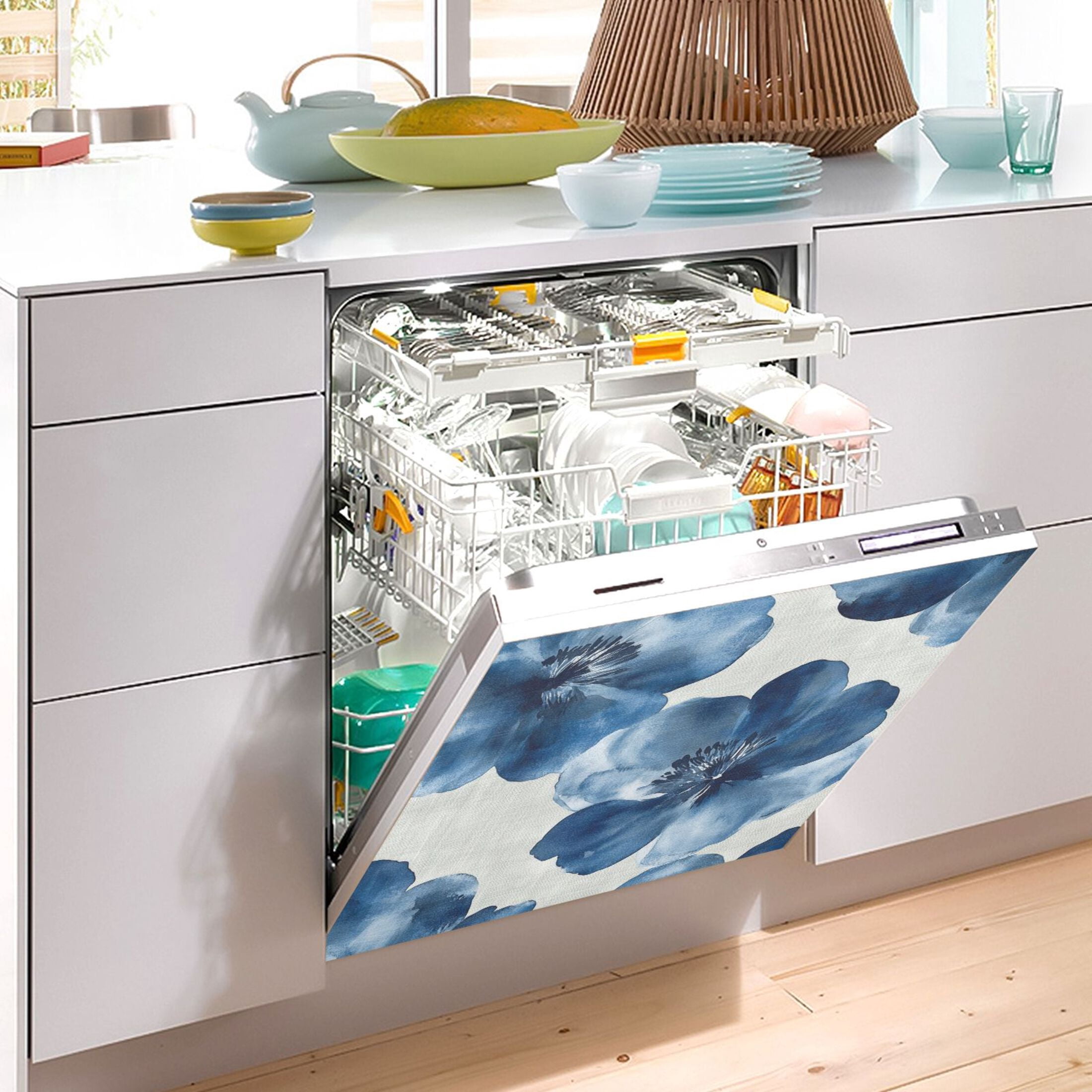 Dishwasher Magnetic Sticker 23x26 Inch Refrigerator Magnetic Sticker Washing Machine Magnetic Sticker Kitchen Panel Magnetic Sticker Home Decor Super Beautiful Blue Flowers
