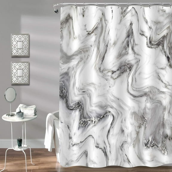 Grey Marble Shower Curtain for Bathroom, Abstract Granite Marble Fabric Modern Luxury Art Waterproof Shower Curtain Set Unique Bath Accessories, White Gray, 72x72