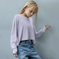 thumbnail image 6 of aohooy Tops for Teenage Girls Open Back Hollow Cotton Criss Cross Athletic Crop Top Long Sleeve Lightweight Gym Yoga Shirts Purple,9 Years, 6 of 8