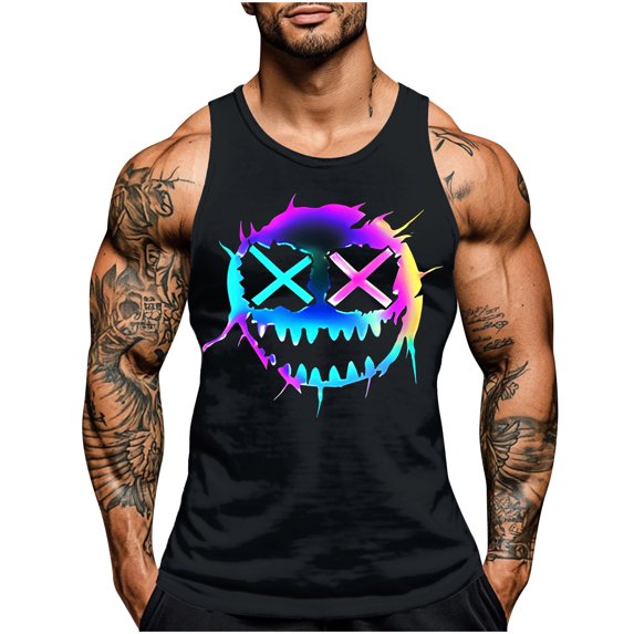 JXMVOJ Men's Halloween Printing Round Neck Regular Casual Sports Tank Lightweight Non-Shrinking Sweat-Wicking Breathable, Loose Comfortable, Fashion Casual, Outdoor Casual Daily Wear