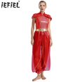 thumbnail image 2 of Mono de Bollywood con lentejuelas para mujer, trajes de Cosplay de princesa árabe de Halloween, peleles, disfraz de danza del vientre adornado con gemas, 2 of 5