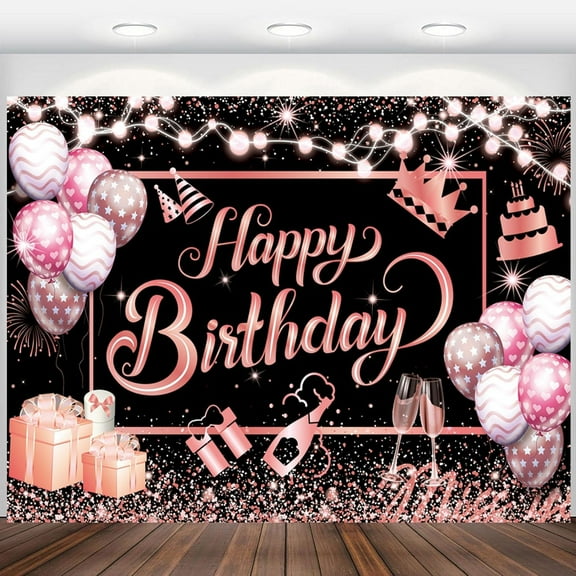 Groovy Pink Happy Birthday Backdrop Banner Pink Birthday Party Background Decorations for Girls Women Supplies Fabric Polyester Indoor Outdoor Banner