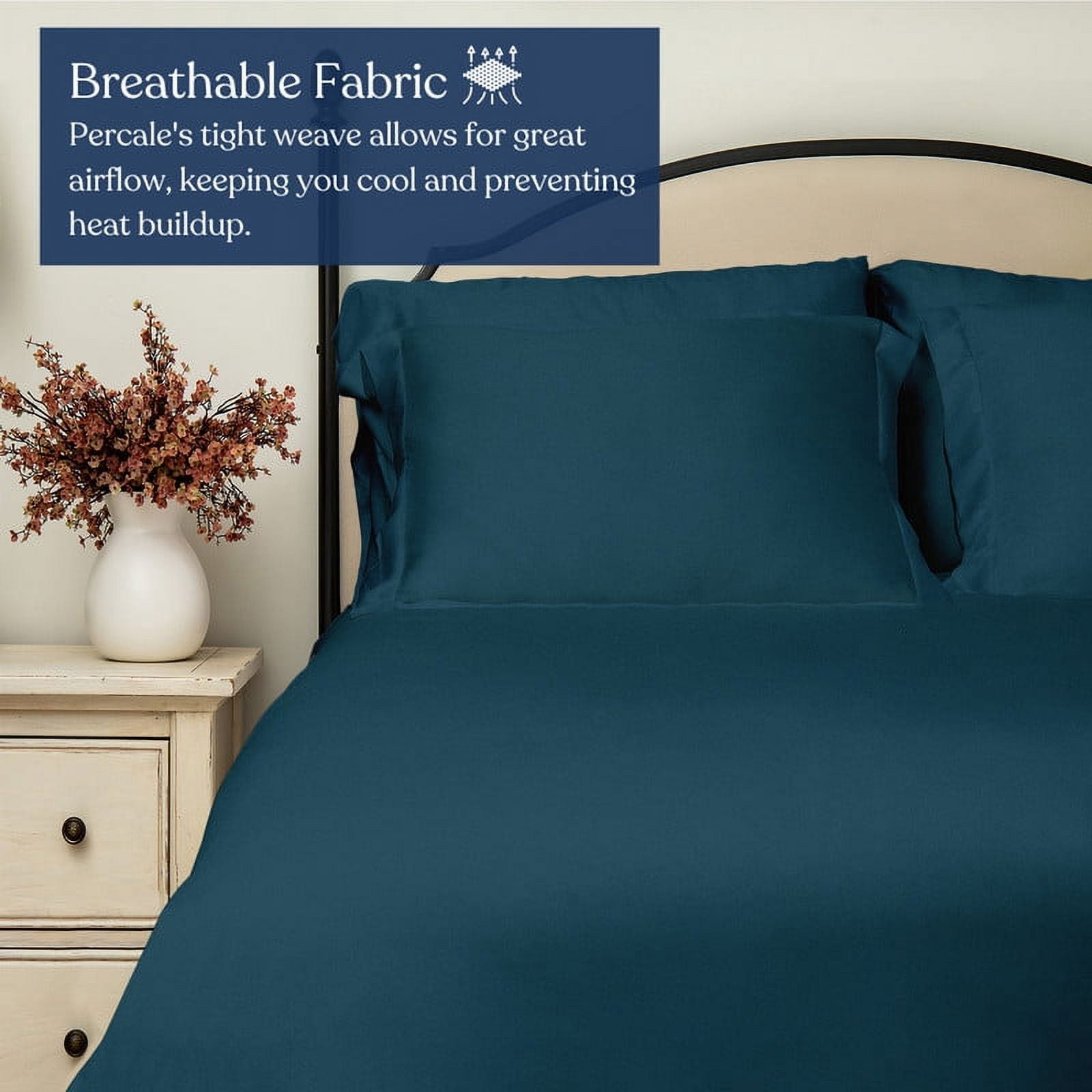Delara Organic Cotton Percale Queen Flat Sheet, 400 TC GOTS Certified, Smooth Moisture-Wicking Soft Breathable Bedding, Midnight Blue 96"x105"