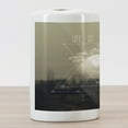 thumbnail image 3 of Indie Ceramic Toothbrush Holder, Life Is Perfect Inspirational Geometric Triangles Cityscape Clouds Earth, Decorative Versatile Countertop for Bathroom, 4.5" X 2.7", Tan Dark Taupe White, 3 of 4