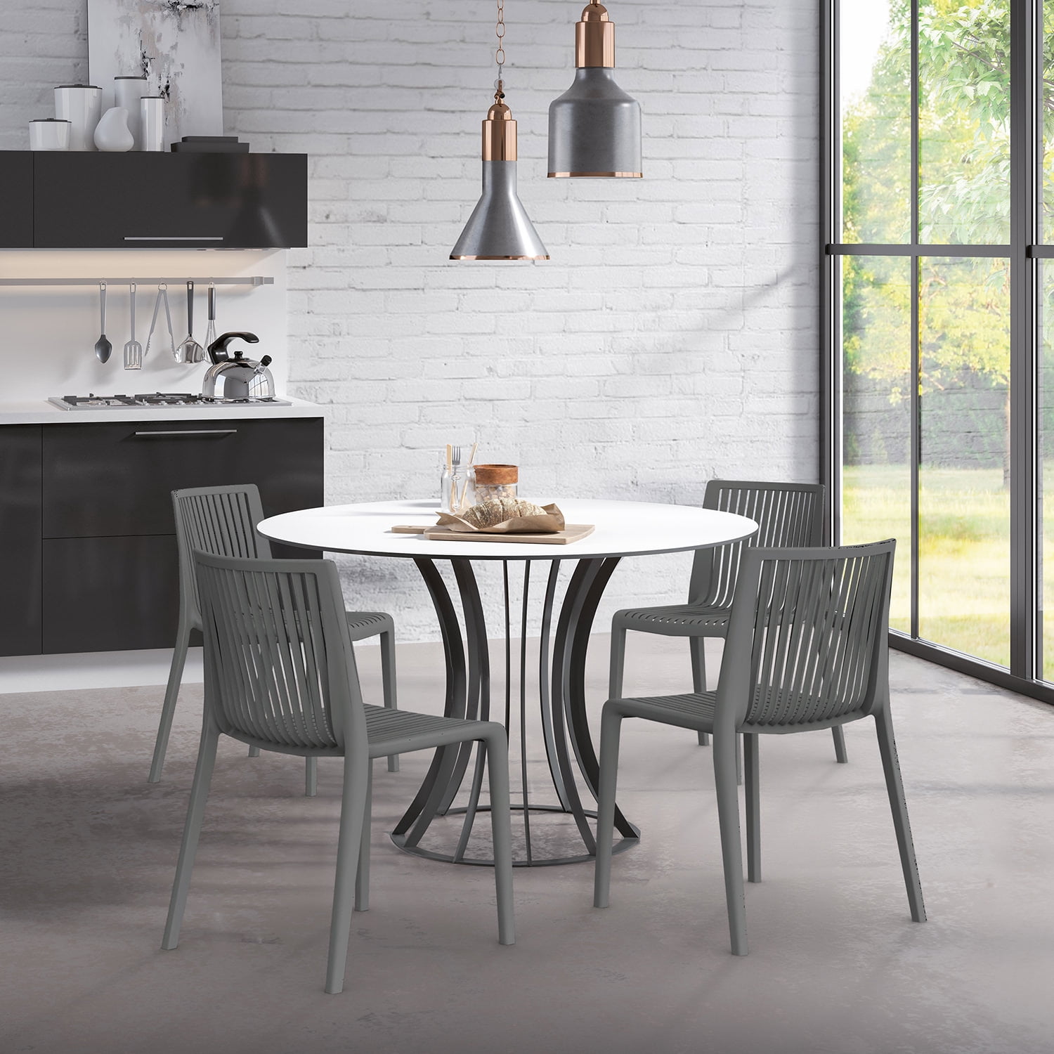 WRGHOME Ravenna Modern Outdoor/Indoor Plastic Resin Stacking Patio Dining Chairs  (Set of 2) - ANTHRACITE