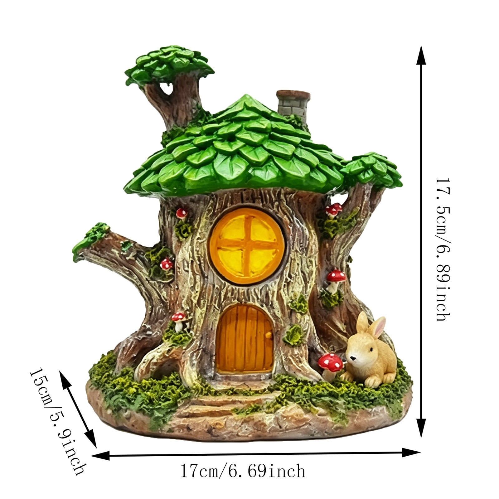 AHGQT Mushroom House Fairy Garden Statue Indoor & Outdoor, Solar Light Garden Figurines for Lawn, Balcony, Yard Decoration, Hand-Painted Resin Garden Decorations for Indoor & Outdoor