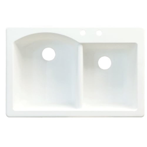 Transolid Aversa 33in x 22in silQ Granite Drop-in Double Bowl Kitchen Sink with 4 BACE Faucet Holes, In Grey