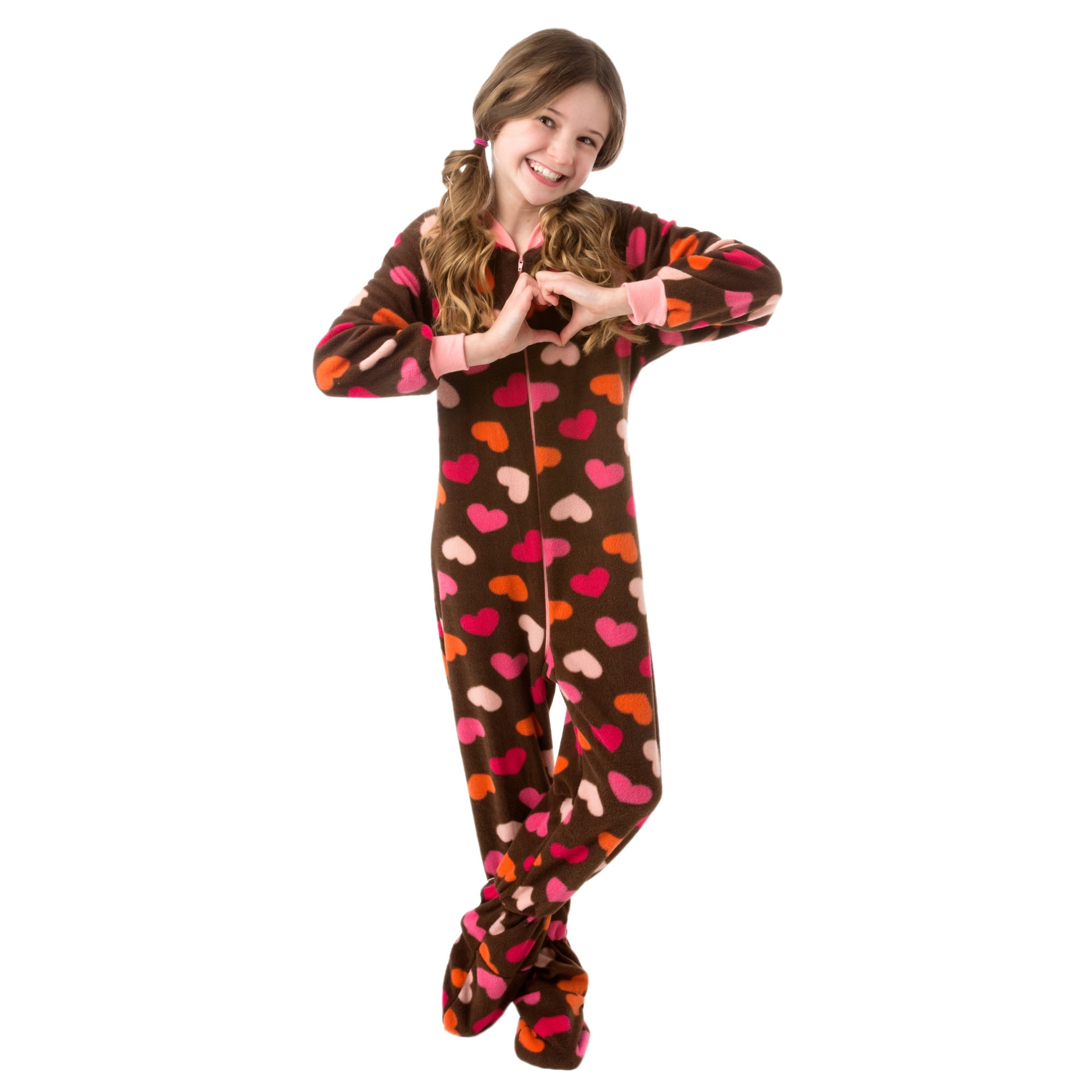 Big Feet Pajamas Big Feet Pjs Kids Footed One Piece Sleeper Chocolate Brown With Hearts Footed Pajamas Brown