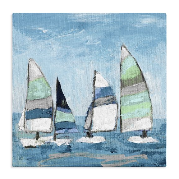 Stupell Industries Contemporary Floating Striped Sailboats Clear Blue Sky Canvas Art, 30 x 30, by Katrina Craven