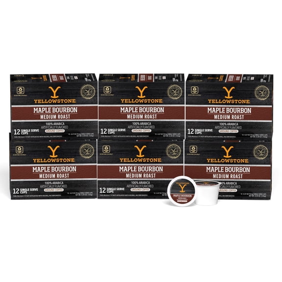 Yellowstone Maple Bourbon Medium Roast Coffee Single Serve Pods 12 ct, 6 pack