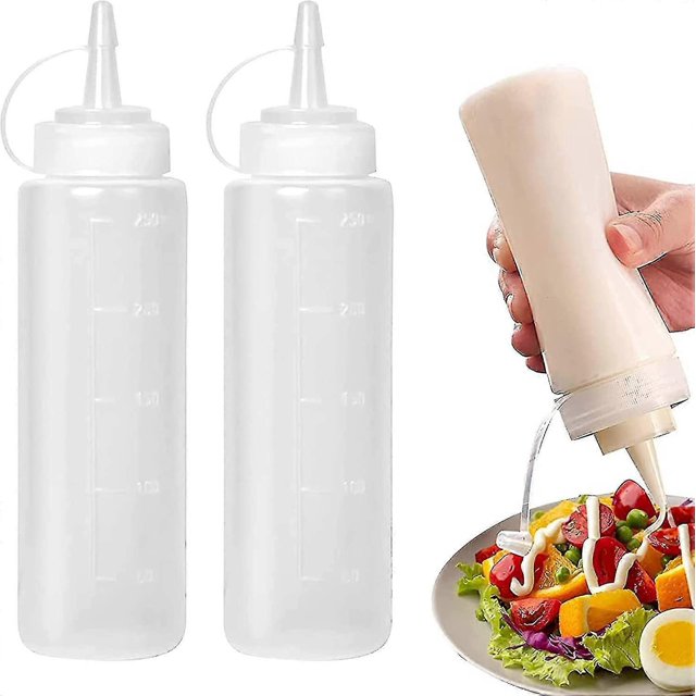 Pack Of 2 Squeeze Bottle 250ml, Dosing Bottle With Twist Cap Tick Marks
