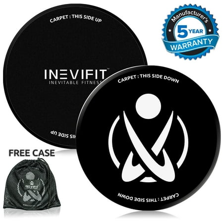 INEVIFIT Core Sliders with Carrying Case for Gym, Home and Travel Total Body Workouts. Dual Sided Gliding Discs allow for use on Carpet, Tile, Vinyl or Hardwood Floors. Includes a 5-Year