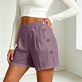 thumbnail image 6 of Women's Soft Stretch Linen-Like Elastic Waist Double Pockets Button-Up Shorts, Lightweight Casual Fabric, Mid Waist Tummy Control, Comfy Summer Essential for Beach Day | TruBelle,Purple 2XL, 6 of 8