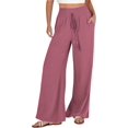 thumbnail image 2 of Women's Versatile Solid Color Series Casual Pants Comfortable Loose High Waist Pants Fashion Strappy Wide Leg Trousers, 2 of 5