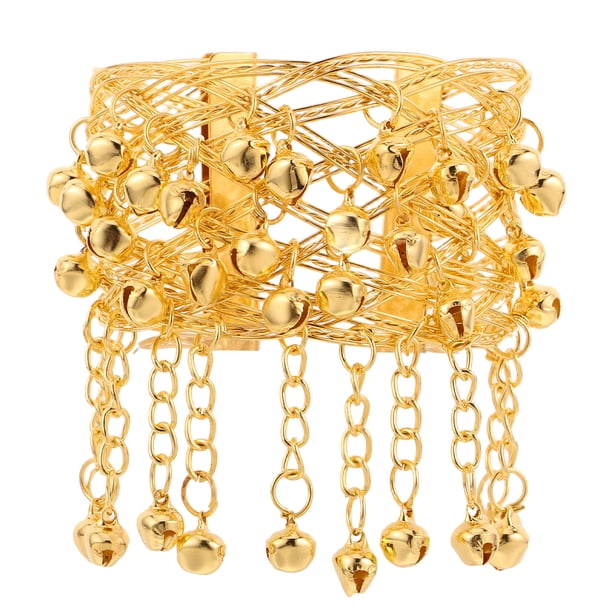 Brazalete de danza del vientre: Brazalete ajustable de metal para el brazo superior con cascabeles, joyería étnica para espectáculos de danza.